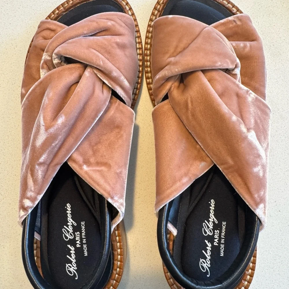 Robert Clergerie Blush Velvet Knotted Slide Sandals - Picture 1 of 5